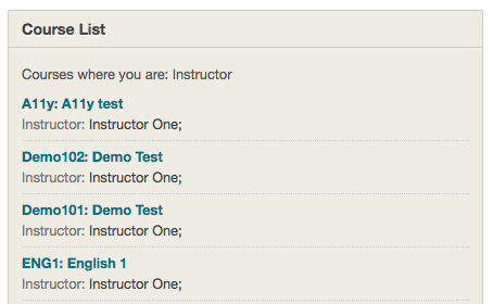 Screenshot showing list of courses that you are an instructor in